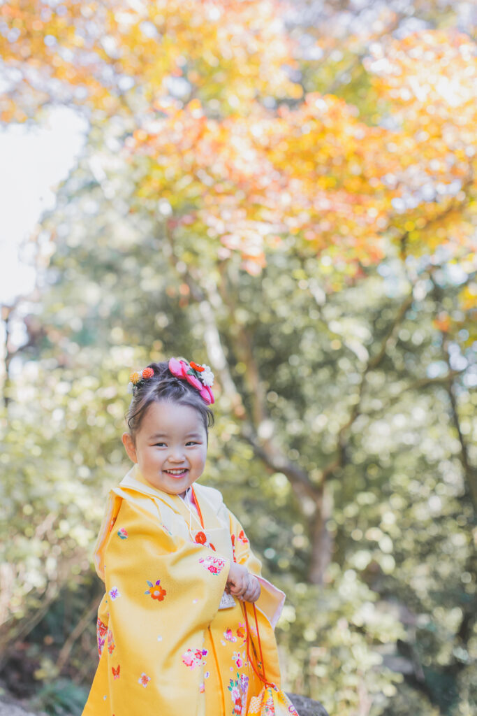 3歳女の子の七五三着物姿(栃木市太平山神社でロケーション撮影)