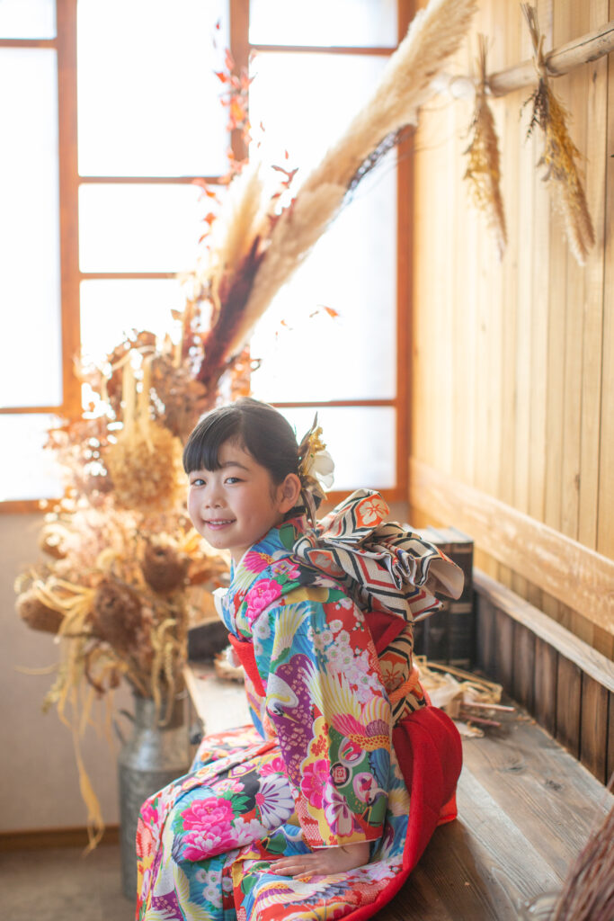 7歳女の子の七五三着物姿（小山市フォトスタジオ）