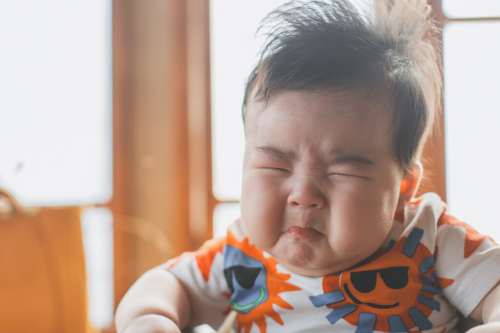 撮影の最後に泣いてしまった4ヶ月男の子のお宮参り写真|小山 写真スタジオ
