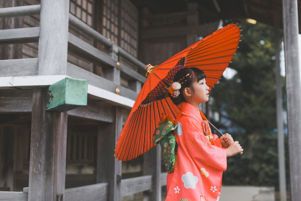 雨の中で撮影した健田須賀神社の七五三写真