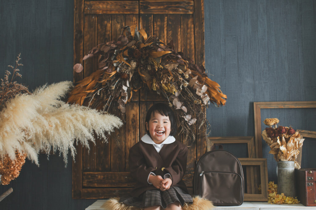 フォトスタジオで撮影した女の子の入園写真