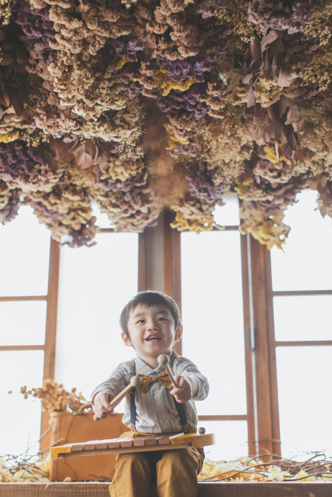 写真スタジオでの3歳撮影