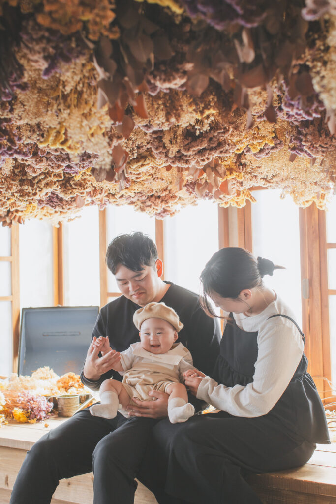 家族3人のハーフバースデー撮影