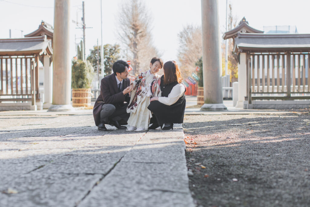 家族での七五三記念写真