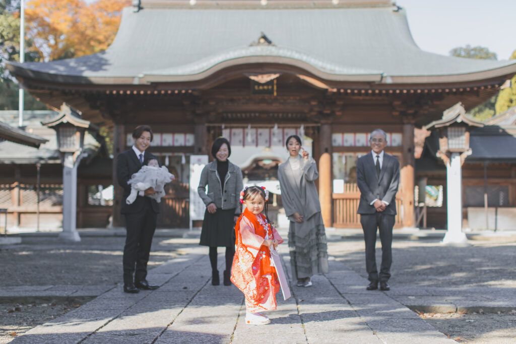 家族での七五三記念写真